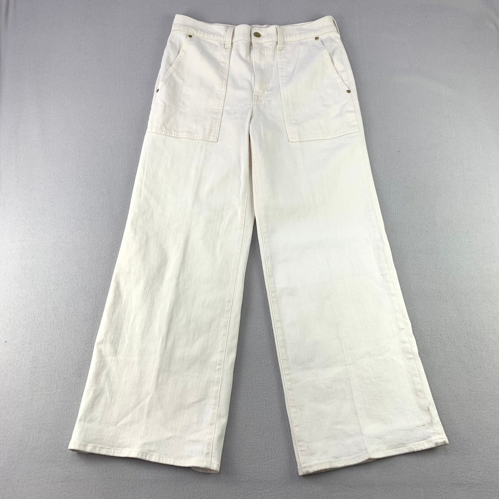J.Crew Wide Leg Pants Women 28 Cream Denim High Rise Pocket NWT Stretch